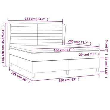 vidaXL Κρεβάτι Boxspring με Στρώμα Σκούρο Καφέ 160x200 εκ Υφασμάτινο