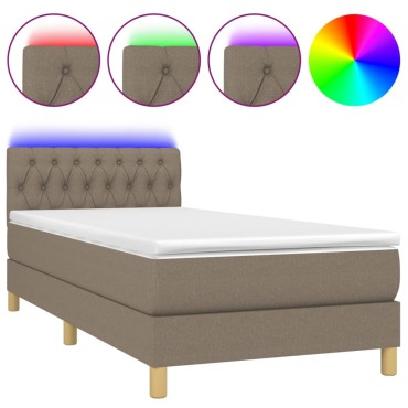 vidaXL Κρεβάτι Boxspring με Στρώμα & LED Taupe 100x200 εκ. Υφασμάτινο