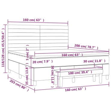 vidaXL Κρεβάτι Boxspring με Στρώμα Σκούρο Καφέ 160x200 εκ Υφασμάτινο