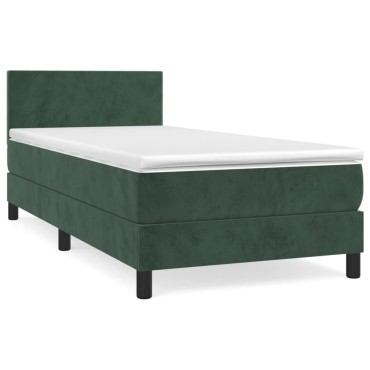 vidaXL Κρεβάτι Boxspring με Στρώμα Σκούρο Πράσινο 90x190 εκ. Βελούδινο