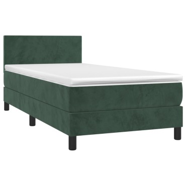 vidaXL Κρεβάτι Boxspring με Στρώμα Σκούρο Πράσινο 90x190 εκ. Βελούδινο
