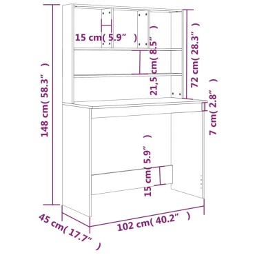 vidaXL Γραφείο με Ράφια Γκρι Sonoma 102x45x148cm Επεξεργασμένο Ξύλο 1 τεμ.
