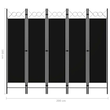 vidaXL Διαχωριστικό Δωματίου με 5 Πάνελ Μαύρο 200x180cm 1 τεμ.