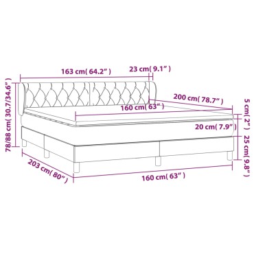 vidaXL Κρεβάτι Boxspring με Στρώμα Σκούρο Καφέ 160x200 εκ Υφασμάτινο