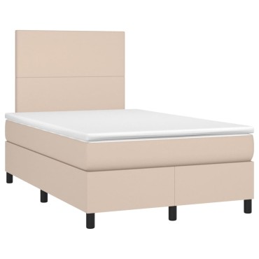 vidaXL Κρεβάτι Boxspring Στρώμα&LED Καπουτσίνο 120x200 εκ. Συνθ. Δέρμα