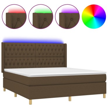 vidaXL Κρεβάτι Boxspring με Στρώμα & LED Σκ.Καφέ 160x200εκ. Υφασμάτινο