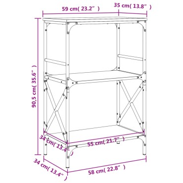 vidaXL Βιβλιοθήκη 3 Επιπέδων Καπνιστή Δρυς 59x35x90,5cm Επεξεργ. Ξύλο 1 τεμ.