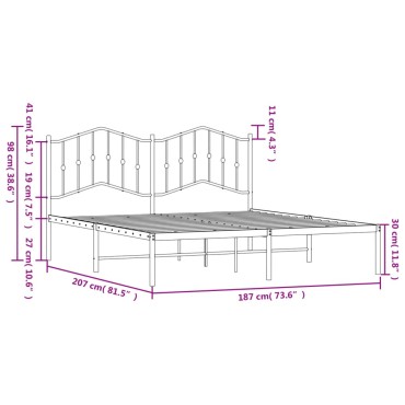 vidaXL Πλαίσιο Κρεβατιού με Κεφαλάρι Μαύρο 180 x 200 εκ. Μεταλλικό