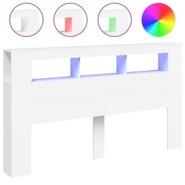 vidaXL Κεφαλάρι Κρεβατιού με LED Λευκό 180x18,5x103,5cm Επεξεργ. Ξύλο 1 τεμ.