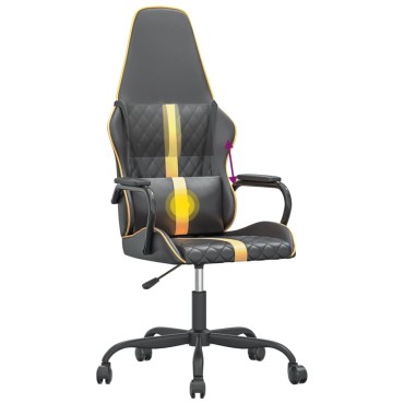 vidaXL Καρέκλα Gaming Μασάζ Χρυσό/Μαύρο από Συνθετικό Δέρμα 54x61,5x(118,5-128)cm 1 τεμ.