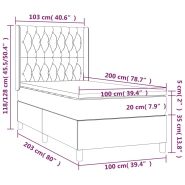 vidaXL Κρεβάτι Boxspring με Στρώμα Σκούρο Καφέ 100x200 εκ. Υφασμάτινο