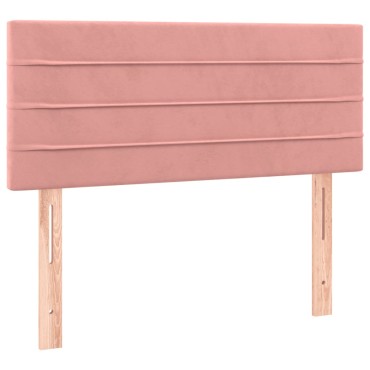vidaXL Κρεβάτι Boxspring με Στρώμα & LED Ροζ 90x200 εκ. Βελούδινο