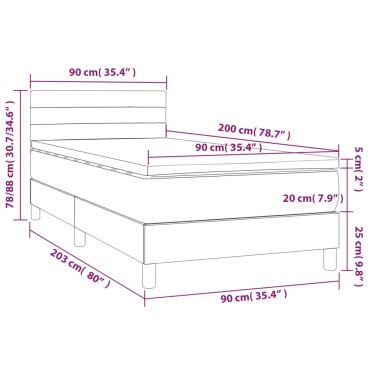 vidaXL Κρεβάτι Boxspring με Στρώμα & LED Ροζ 90x200 εκ. Βελούδινο