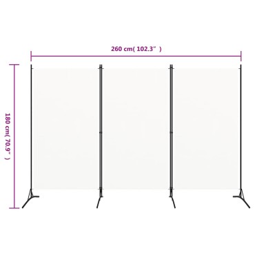 vidaXL Διαχωριστικό Δωματίου με 3 Πάνελ Λευκό 260x180cm Υφασμάτινο 1 τεμ.
