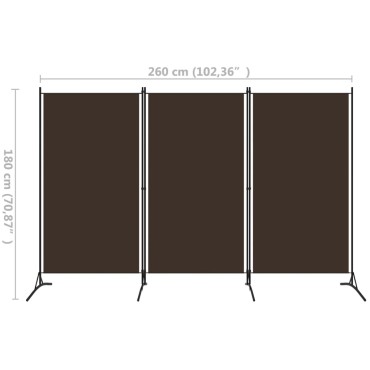 vidaXL Διαχωριστικό Δωματίου με 3 Πάνελ Καφέ 260x180cm 1 τεμ.