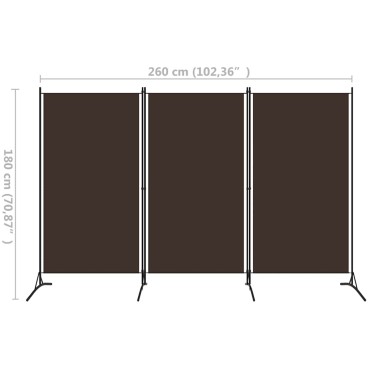 vidaXL Διαχωριστικό Δωματίου με 3 Πάνελ Καφέ 260x180cm 1 τεμ.