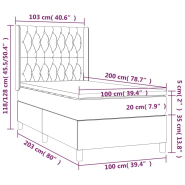 vidaXL Κρεβάτι Boxspring με Στρώμα & LED Σκ.Καφέ 100x200 εκ Υφασμάτινο