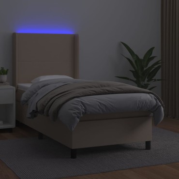 vidaXL Κρεβάτι Boxspring Στρώμα&LED Καπουτσίνο 80x200 εκ. Συνθ. Δέρμα