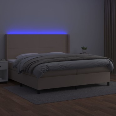 vidaXL Κρεβάτι Boxspring Στρώμα&LED Καπουτσίνο 200x200 εκ. Συνθ. Δέρμα