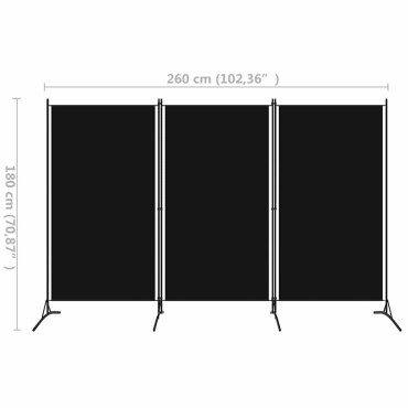 vidaXL Διαχωριστικό Δωματίου με 3 Πάνελ Μαύρο 260x180cm 1 τεμ.