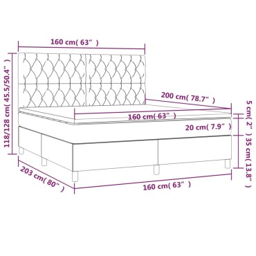 vidaXL Κρεβάτι Boxspring με Στρώμα Σκούρο Καφέ 160x200 εκ Υφασμάτινο