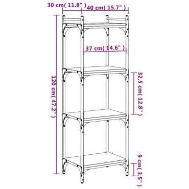 vidaXL Βιβλιοθήκη 4 Επιπέδων Μαύρη 40x30x120cm από Επεξεργ. Ξύλο 1 τεμ.