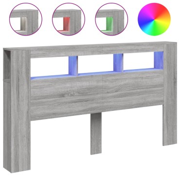 vidaXL Κεφαλάρι Κρεβατιού με LED Γκρι Sonoma 180x18,5x103,5 εκ 1 τεμ.