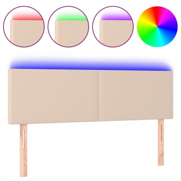 vidaXL Κεφαλάρι Κρεβατιού LED Καπουτσίνο 144x5x78/88cm Συνθετ. Δέρμα 1 τεμ.