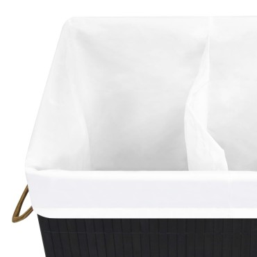 vidaXL Καλάθι Άπλυτων με 2 Τμήματα Μαύρο 72 Λίτρα από Μπαμπού
