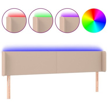 vidaXL Κεφαλάρι Κρεβατιού LED Καπουτσίνο 203x16x78/88cm Συνθετ. Δέρμα 1 τεμ.