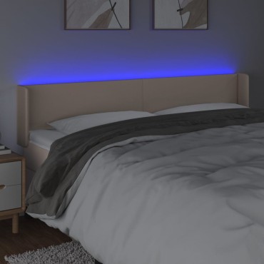 vidaXL Κεφαλάρι Κρεβατιού LED Καπουτσίνο 203x16x78/88cm Συνθετ. Δέρμα 1 τεμ.
