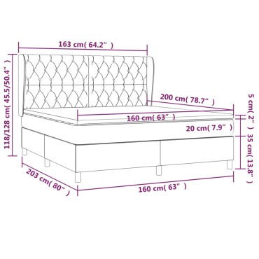 vidaXL Κρεβάτι Boxspring με Στρώμα Σκούρο Καφέ 160x200 εκ Υφασμάτινο