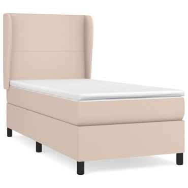 vidaXL Κρεβάτι Boxspring με Στρώμα Καπουτσίνο 100x200cm από Συνθ.Δέρμα 1 τεμ. - Μονό