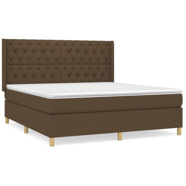 vidaXL Κρεβάτι Boxspring με Στρώμα Σκούρο Καφέ 160x200 εκ Υφασμάτινο