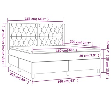 vidaXL Κρεβάτι Boxspring με Στρώμα Σκούρο Καφέ 160x200 εκ Υφασμάτινο