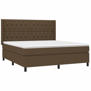 vidaXL Κρεβάτι Boxspring με Στρώμα & LED Σκ.Καφέ 160x200εκ. Υφασμάτινο