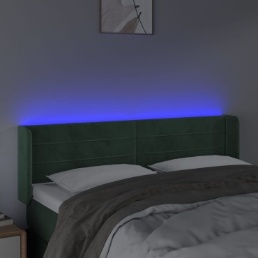 vidaXL Κεφαλάρι Κρεβατιού LED Σκούρο Πράσινο 147x16x78/88cm Βελούδινο 1 τεμ.