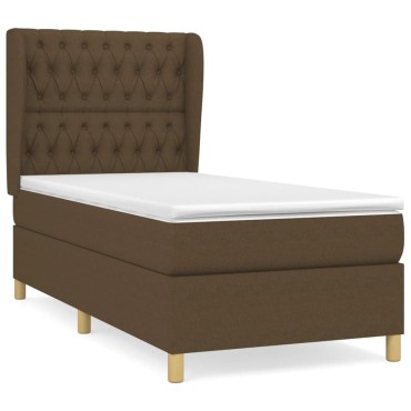 vidaXL Κρεβάτι Boxspring με Στρώμα Σκούρο Καφέ 100x200 εκ. Υφασμάτινο