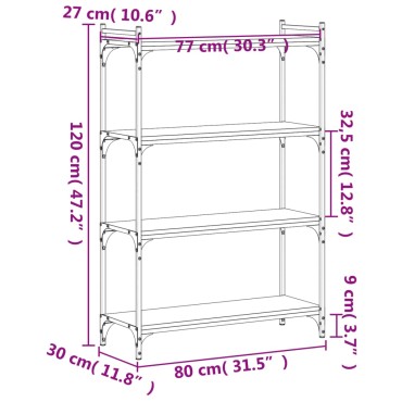 vidaXL Βιβλιοθήκη 4 Επιπέδων Καπνιστή Δρυς 80x30x120cm Επεξεργ. Ξύλο 1 τεμ.