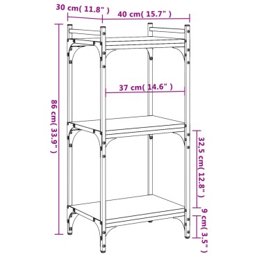 vidaXL Βιβλιοθήκη 3 Επιπέδων Καπνιστή Δρυς 40x30x86cm Επεξεργ. Ξύλο 1 τεμ.