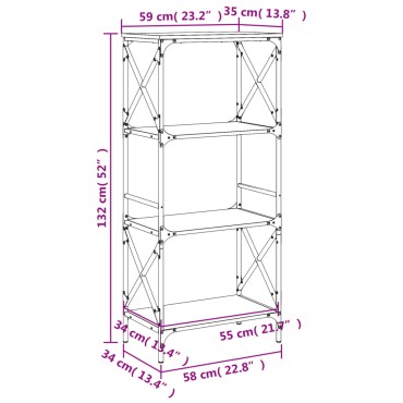 vidaXL Βιβλιοθήκη 4 Επιπέδων Μαύρη 59x35x132cm Επεξεργασμένο Ξύλο 1 τεμ.