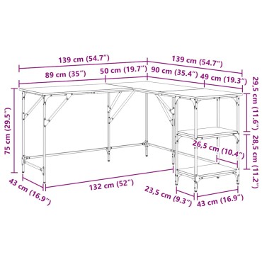 vidaXL Γραφείο Καφέ Δρυς 139x139x75cm από Επεξεργασμένο Ξύλο 1 τεμ.