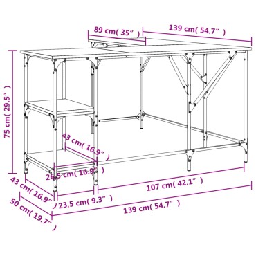 vidaXL Γραφείο Καφέ Δρυς 139x139x75cm από Επεξεργασμένο Ξύλο 1 τεμ.