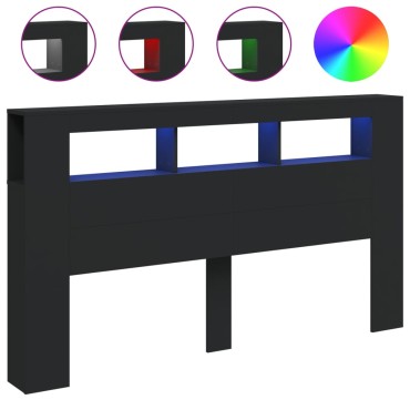vidaXL Κεφαλάρι Κρεβατιού με LED Μαύρο 180x18,5x103,5cm Επεξεργ. Ξύλο 1 τεμ.