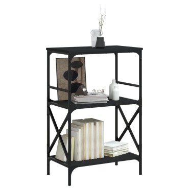 vidaXL Βιβλιοθήκη 3 Επιπέδων Μαύρη 59x35x90,5cm Επεξεργασμένο Ξύλο 1 τεμ.