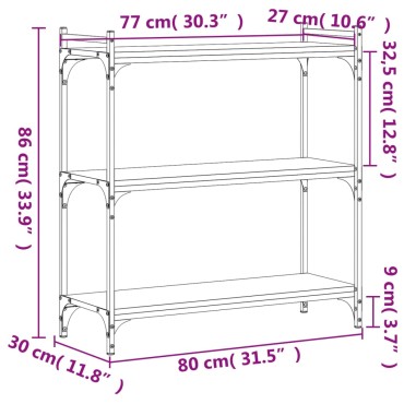 vidaXL Βιβλιοθήκη 3 Επιπέδων Μαύρη 80x30x86cm από Επεξεργ. Ξύλο 1 τεμ.