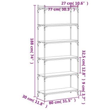 vidaXL Βιβλιοθήκη 6 Επιπέδων Καφέ Δρυς 80x30x188cm Επεξεργ. Ξύλο 1 τεμ.