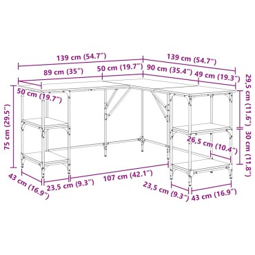 vidaXL Γραφείο Καπνιστή Δρυς 139x139x75cm από Επεξεργασμένο Ξύλο 1 τεμ.