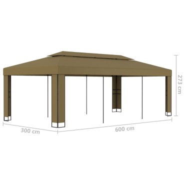 vidaXL Κιόσκι με Διπλή Οροφή Taupe 3 x 6 μ. 180 γρ/μ²