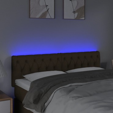 vidaXL Κεφαλάρι Κρεβατιού LED Σκούρο Καφέ 144x7x78/88cm Υφασμάτινο 1 τεμ.